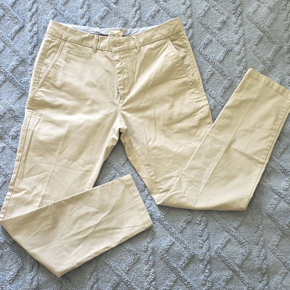 Perk Men’s Beige Slim Fit Stretch Chino Pants Straight Leg Waist 32 Inseam 32